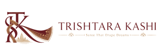 Trishtara Kashi logo featuring TK monogram, Banarasi saree motif and Kashi temple silhouette